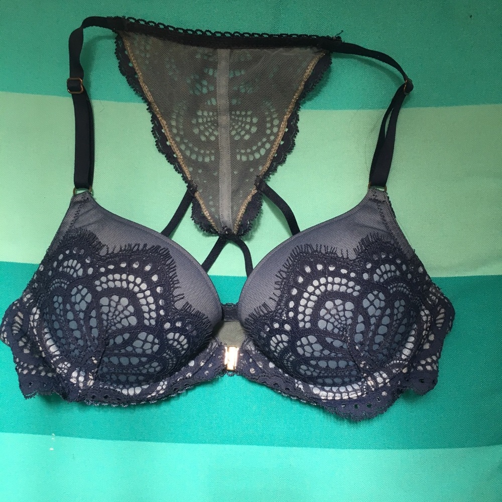 Victorias Secret push up blue front clasp bra